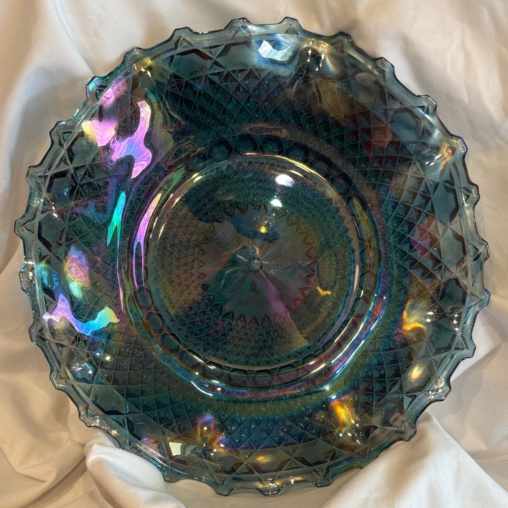 Indiana Blue Carnival Glass Plate Decorative  - Home Art